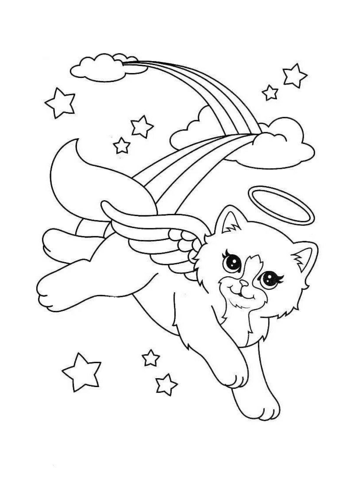 Раскраска элегантный летающий кот