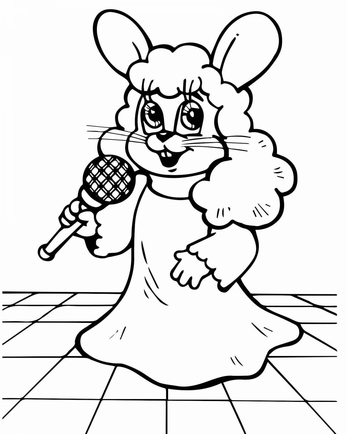 Яркая раскраска кролик в платье