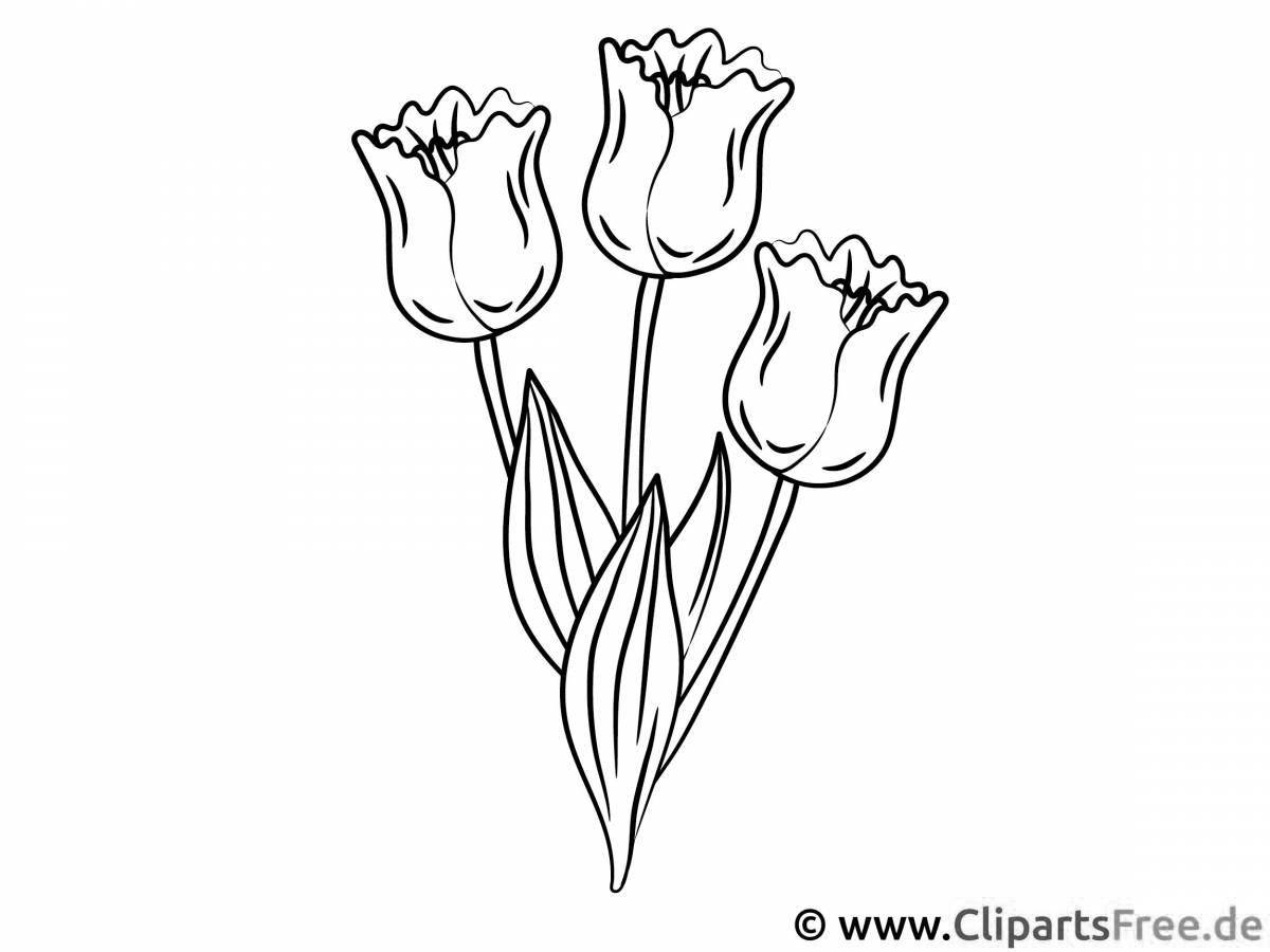 Красочная страница раскраски тюльпанов 8 марта