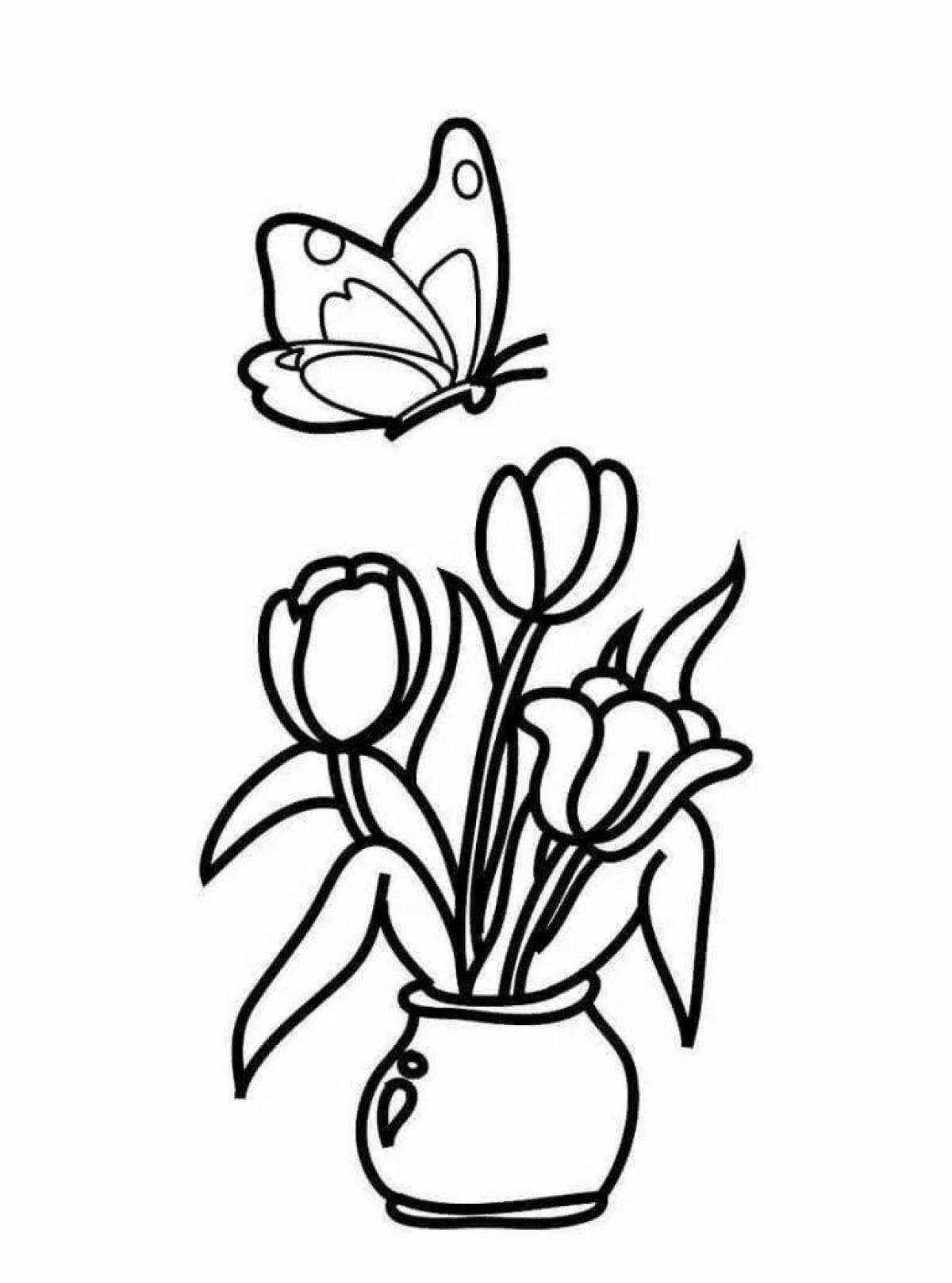 Раскраска ослепительные тюльпаны на 8 марта