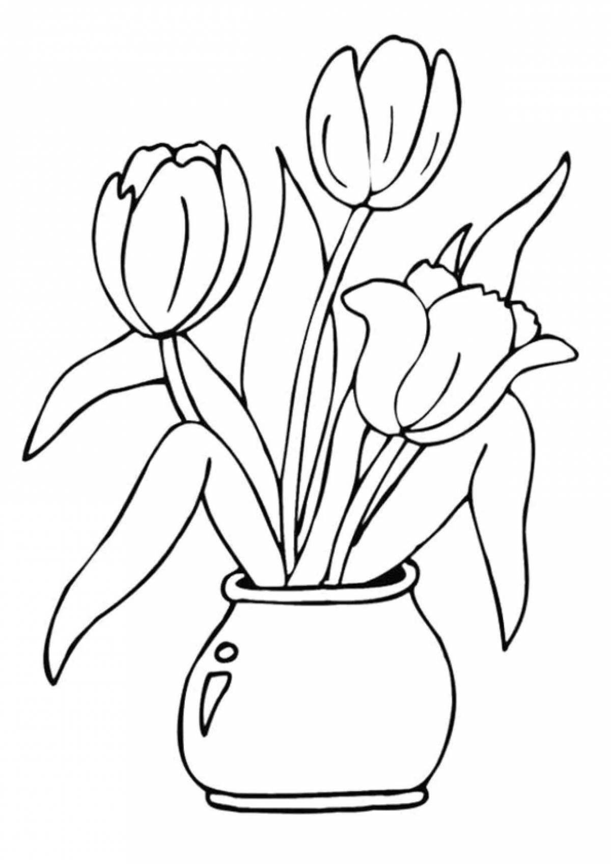 Радостное 8 марта тюльпаны раскраски