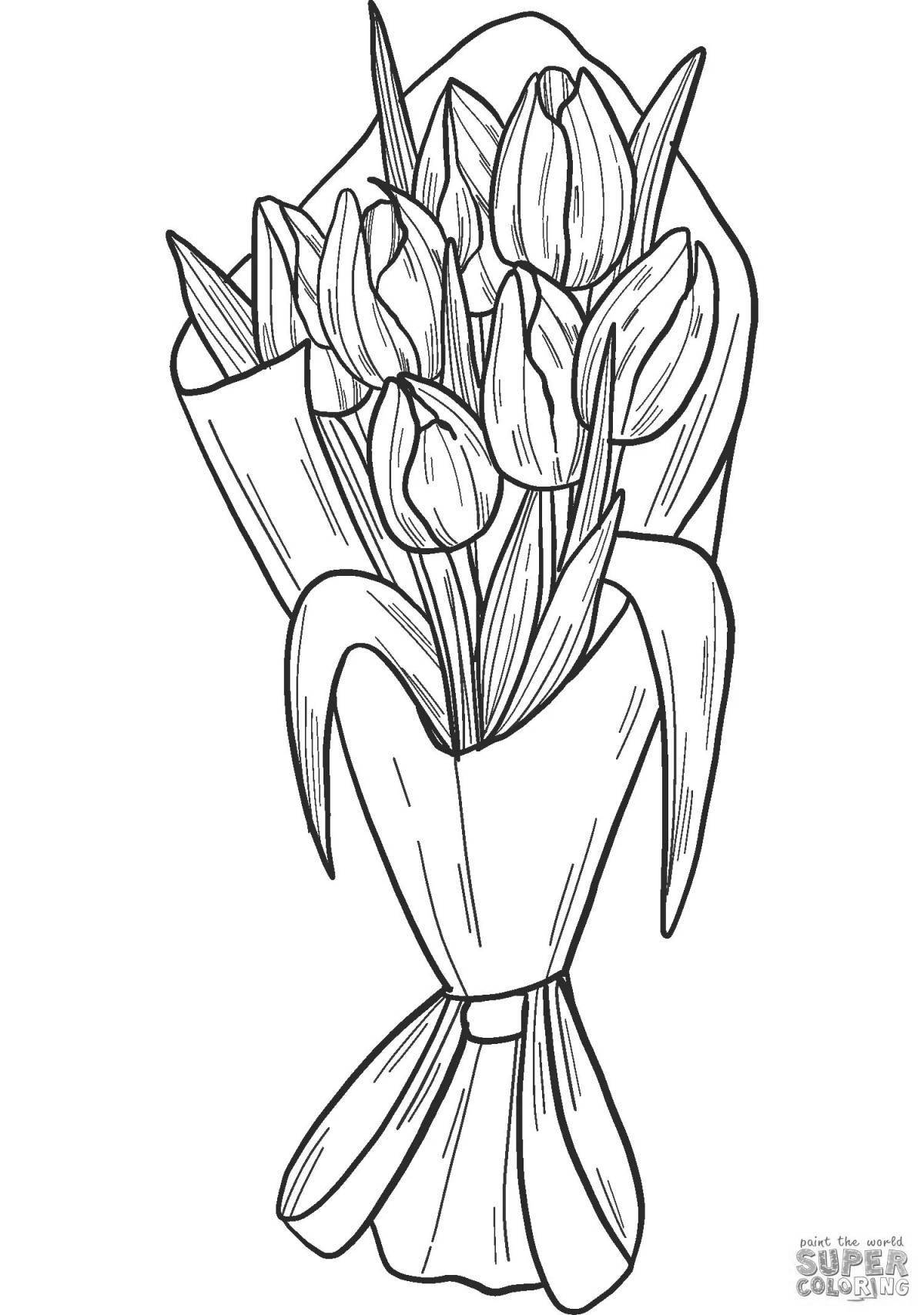 Праздничная раскраска тюльпаны 8 марта