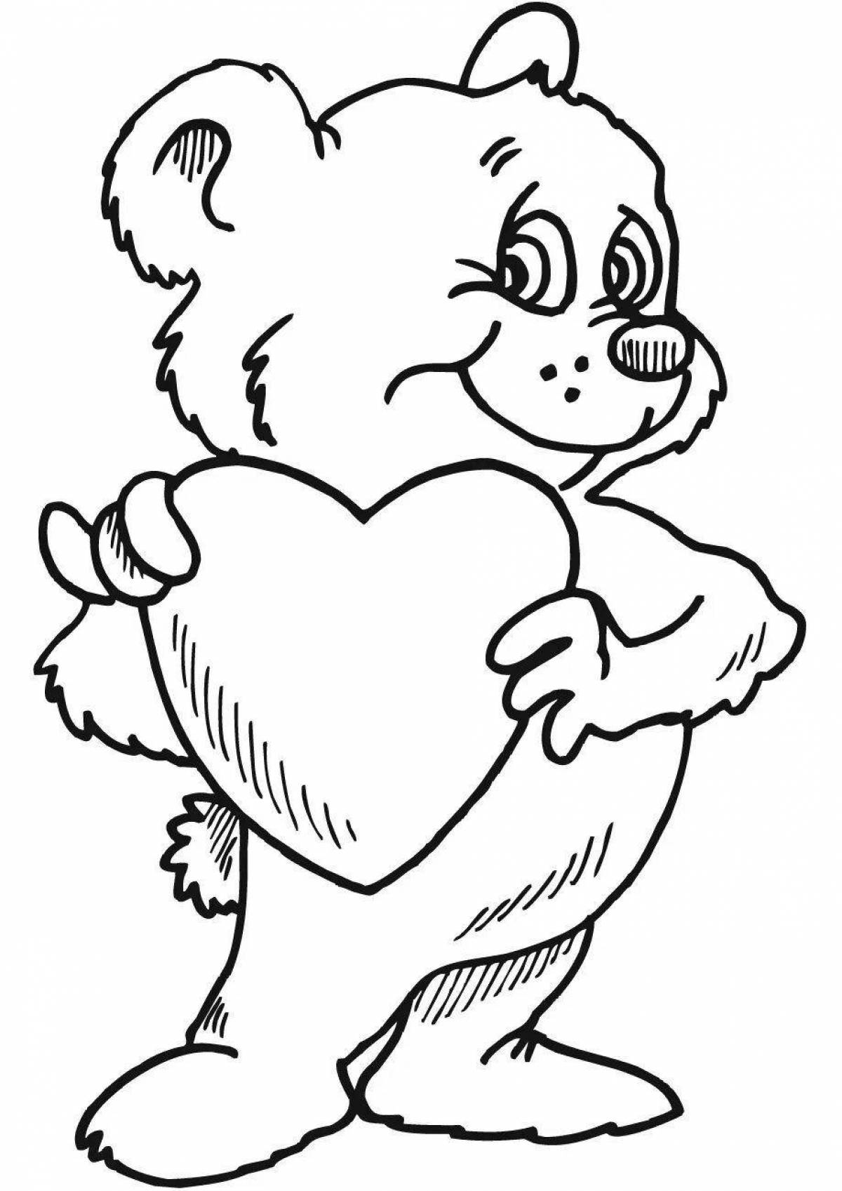 Праздничный мишка с сердечком раскраска