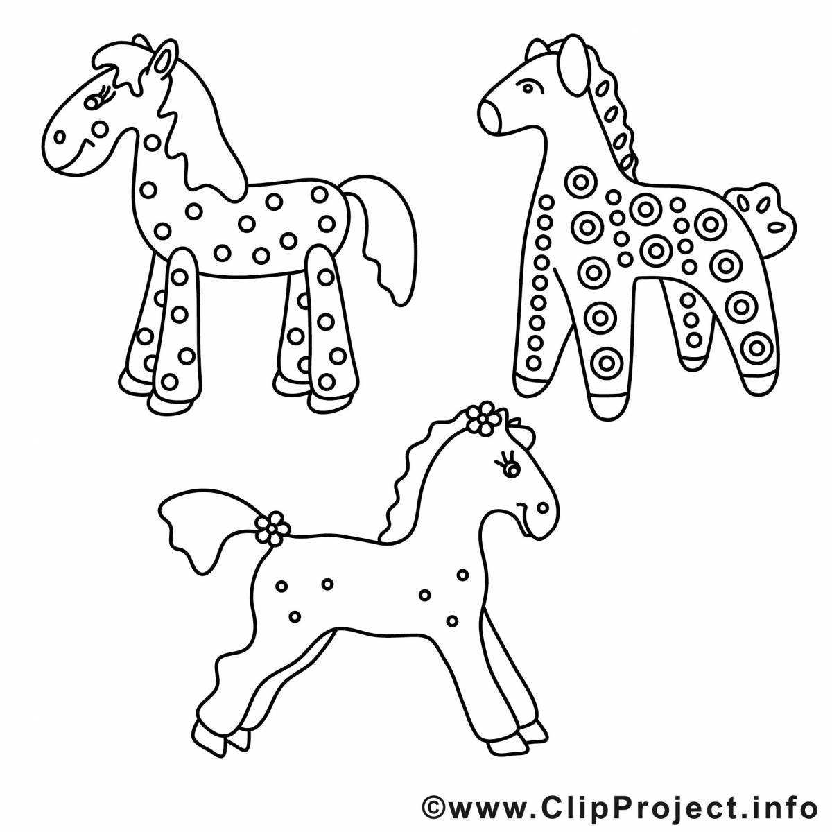 Красочная дымковская лошадь раскраска для детей