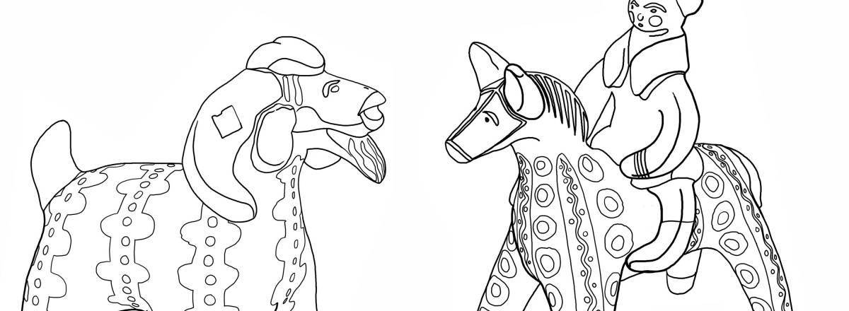 Раскраска манящая дымковская лошадь для детей