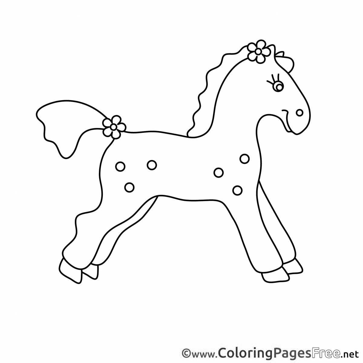 Раскраска очаровательная дымковская лошадка для детей