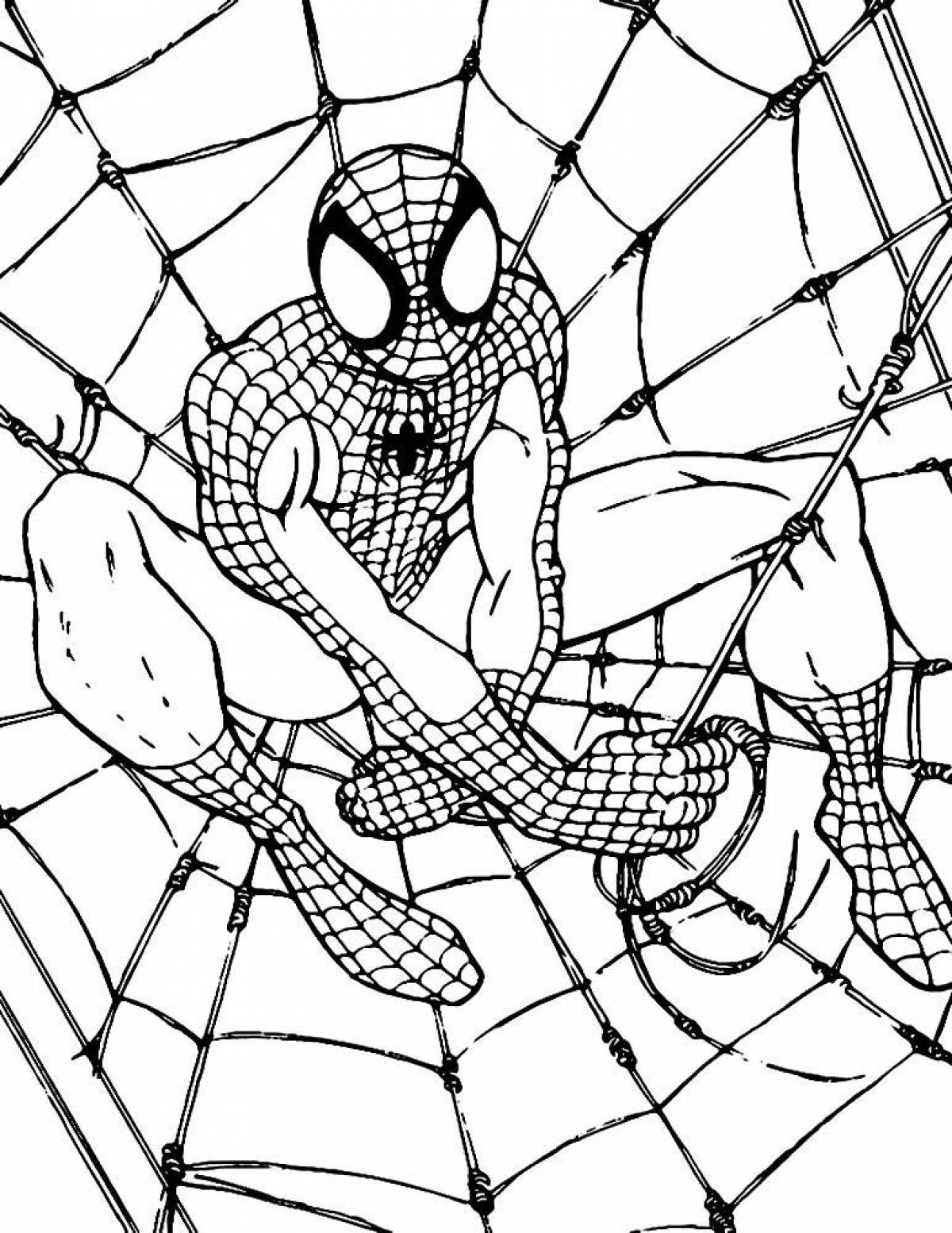 Красочно детализированная страница раскраски человека-паука