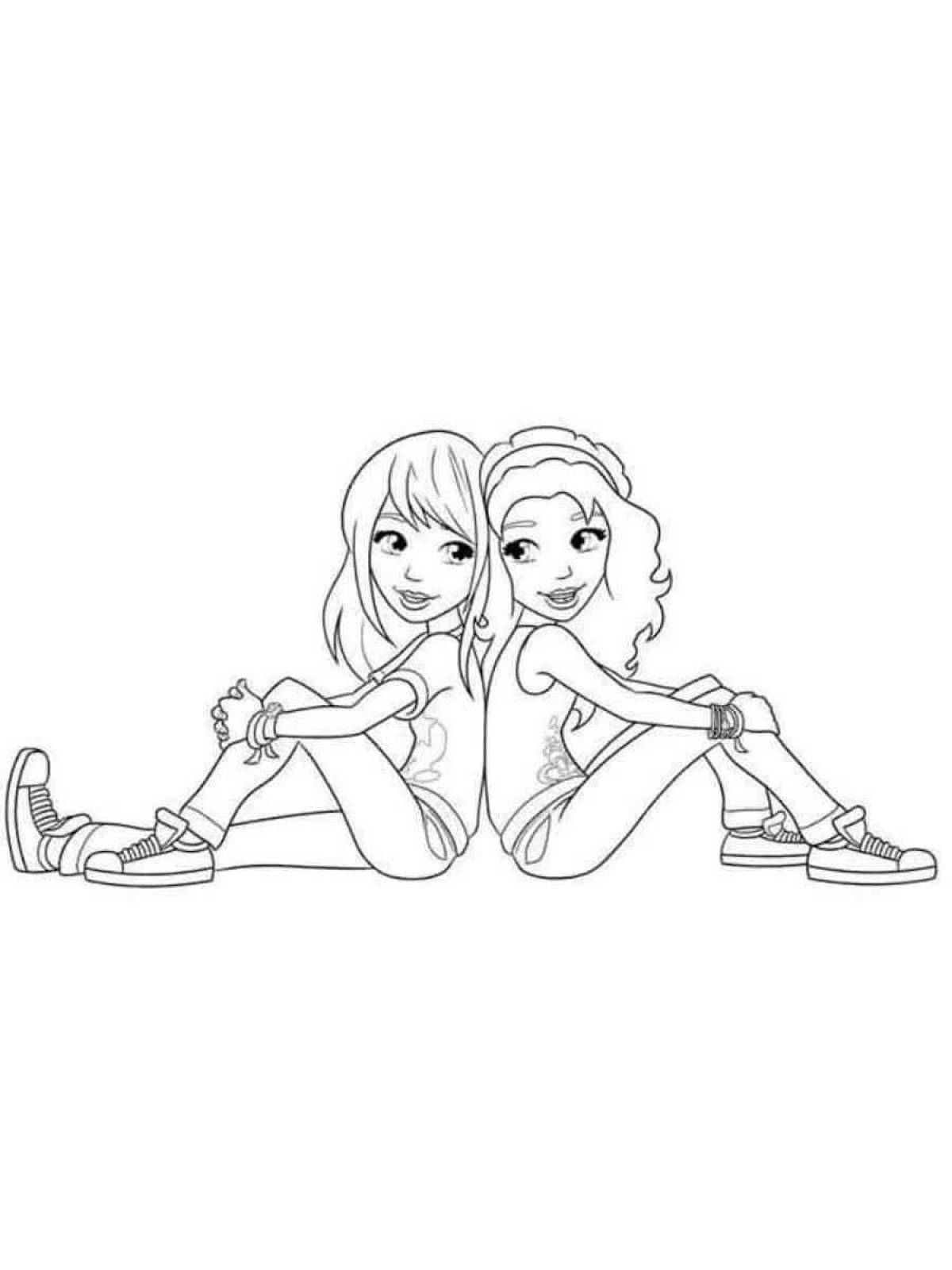 Color-frenzy two friends coloring page