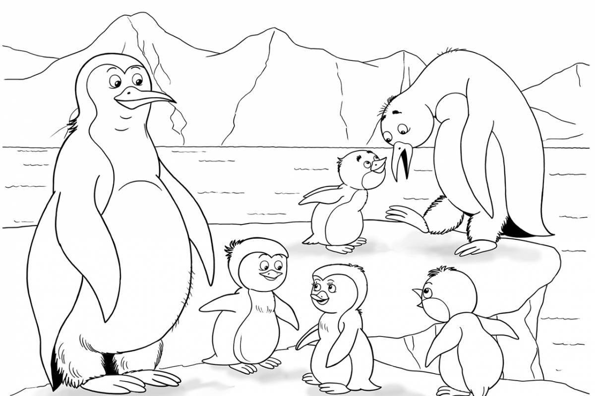 Раскраска «семейка пушистых пингвинов»