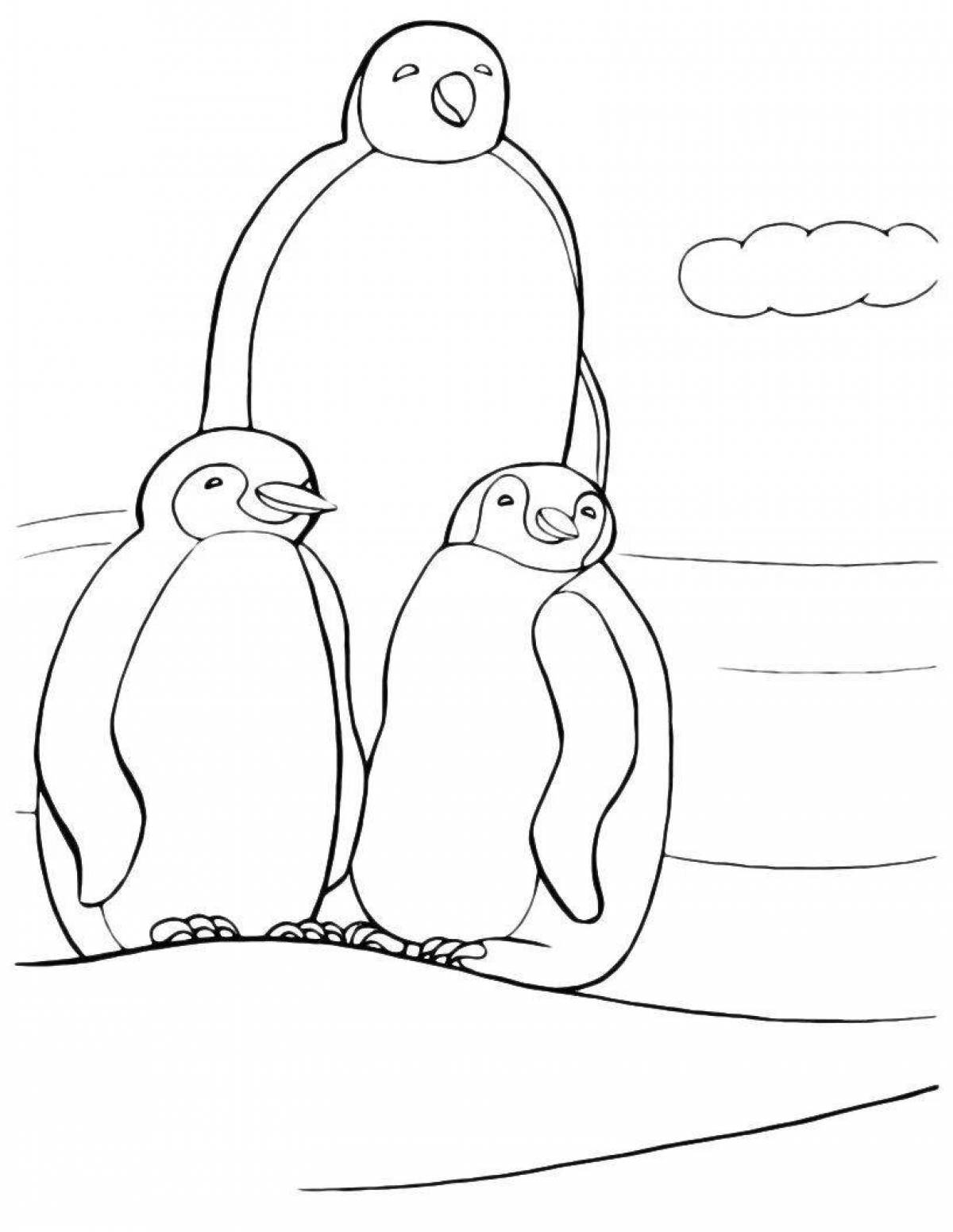 Анимированная страница раскраски семьи пингвинов