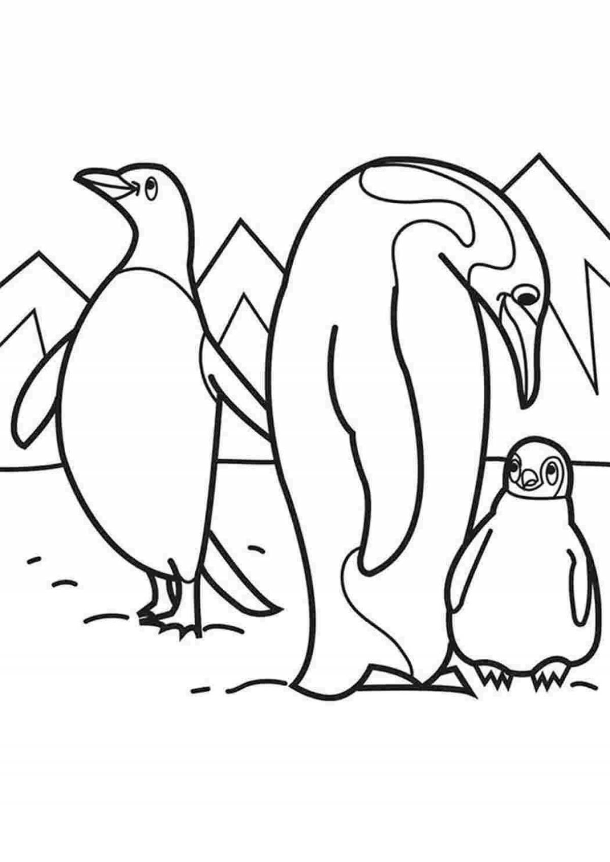 Праздничная раскраска семьи пингвинов