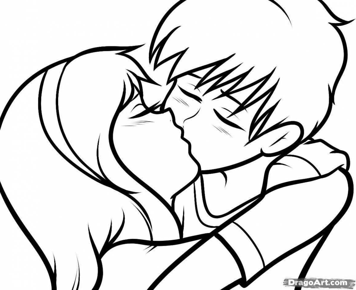 Завораживающая раскраска аниме поцелуй