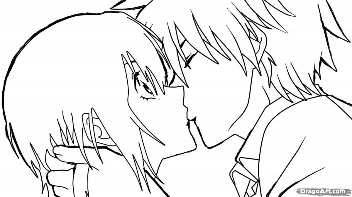 Изысканная раскраска аниме поцелуй