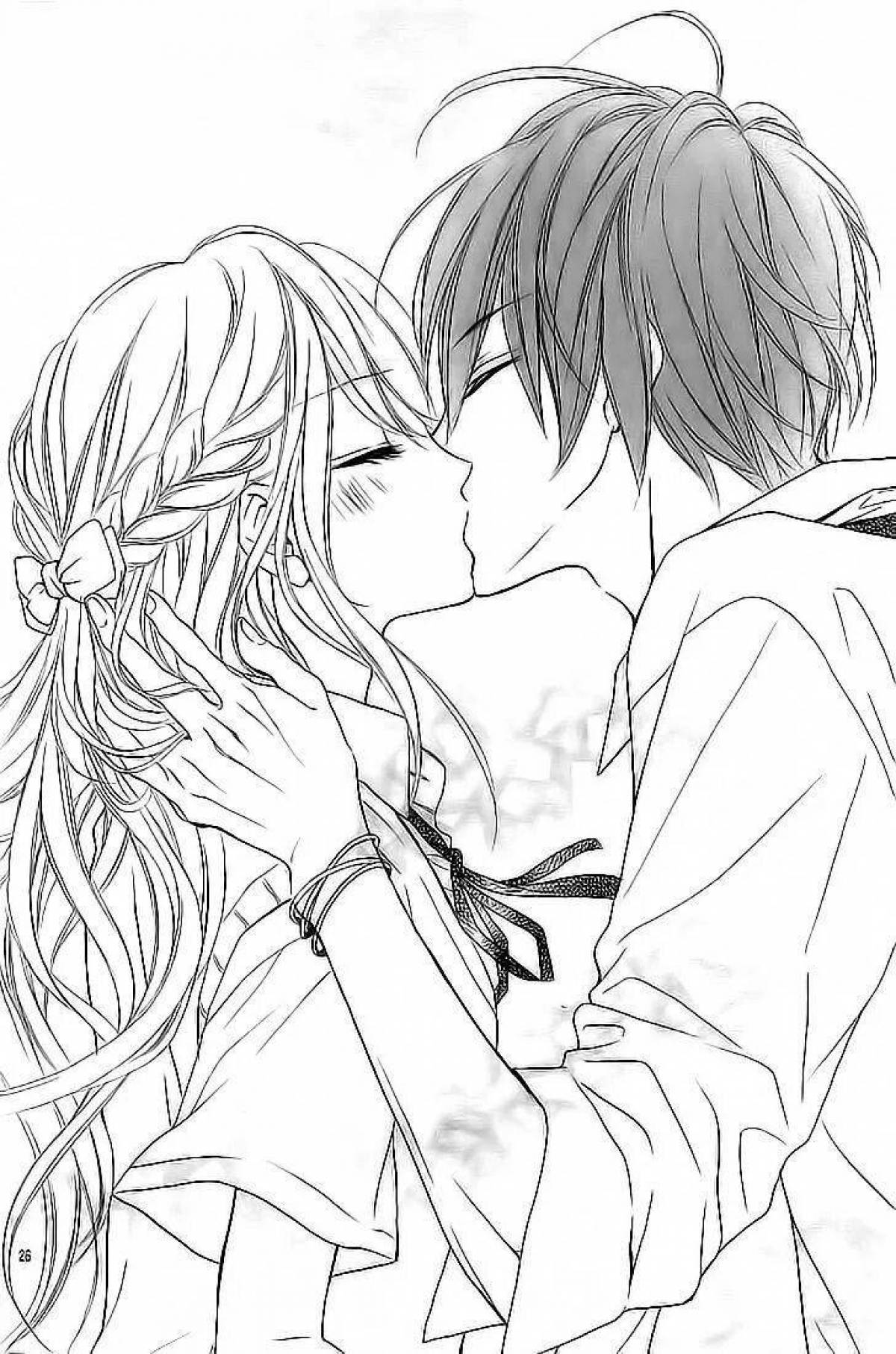 Раскраска блаженный аниме поцелуй