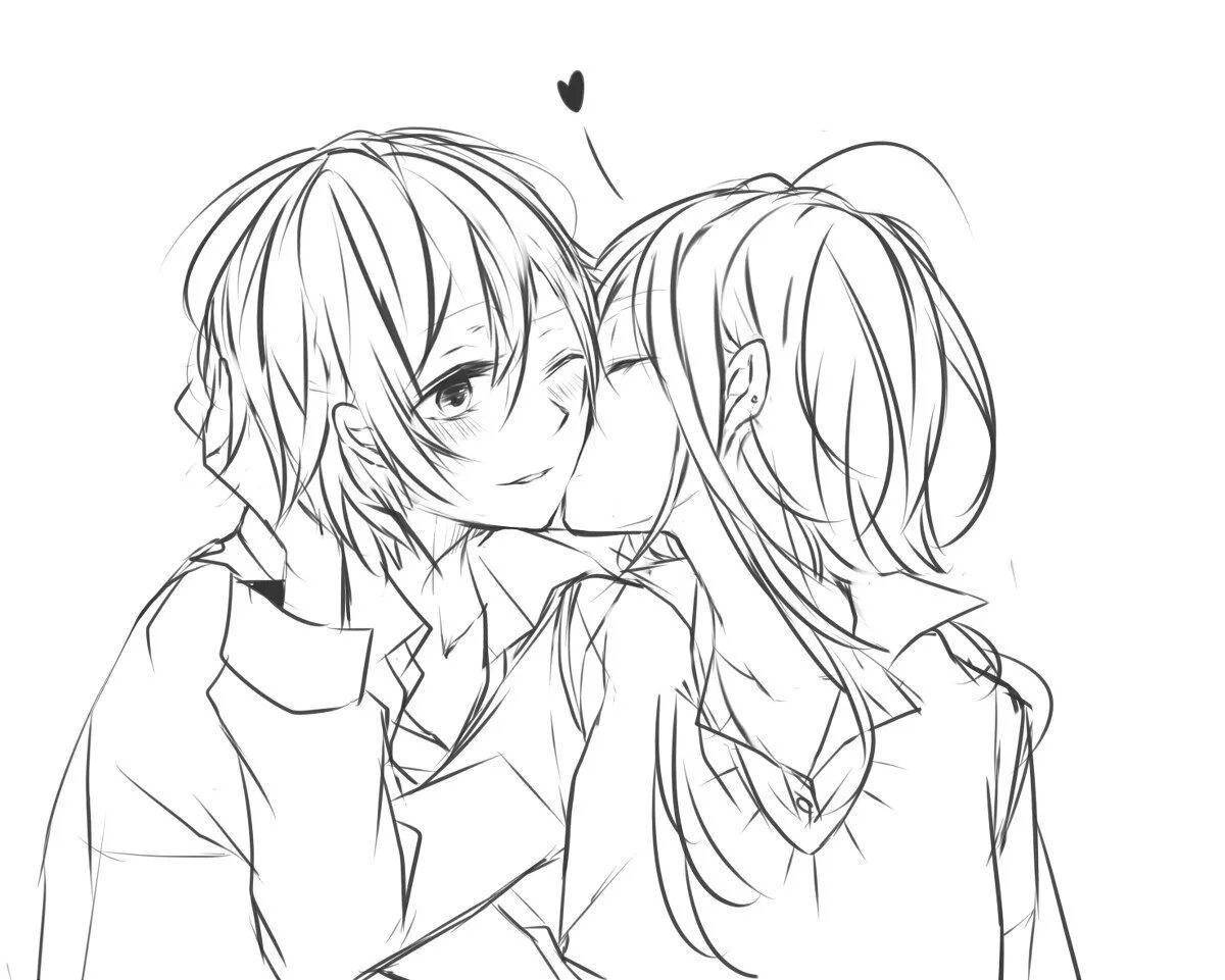 Трогательная раскраска аниме поцелуй