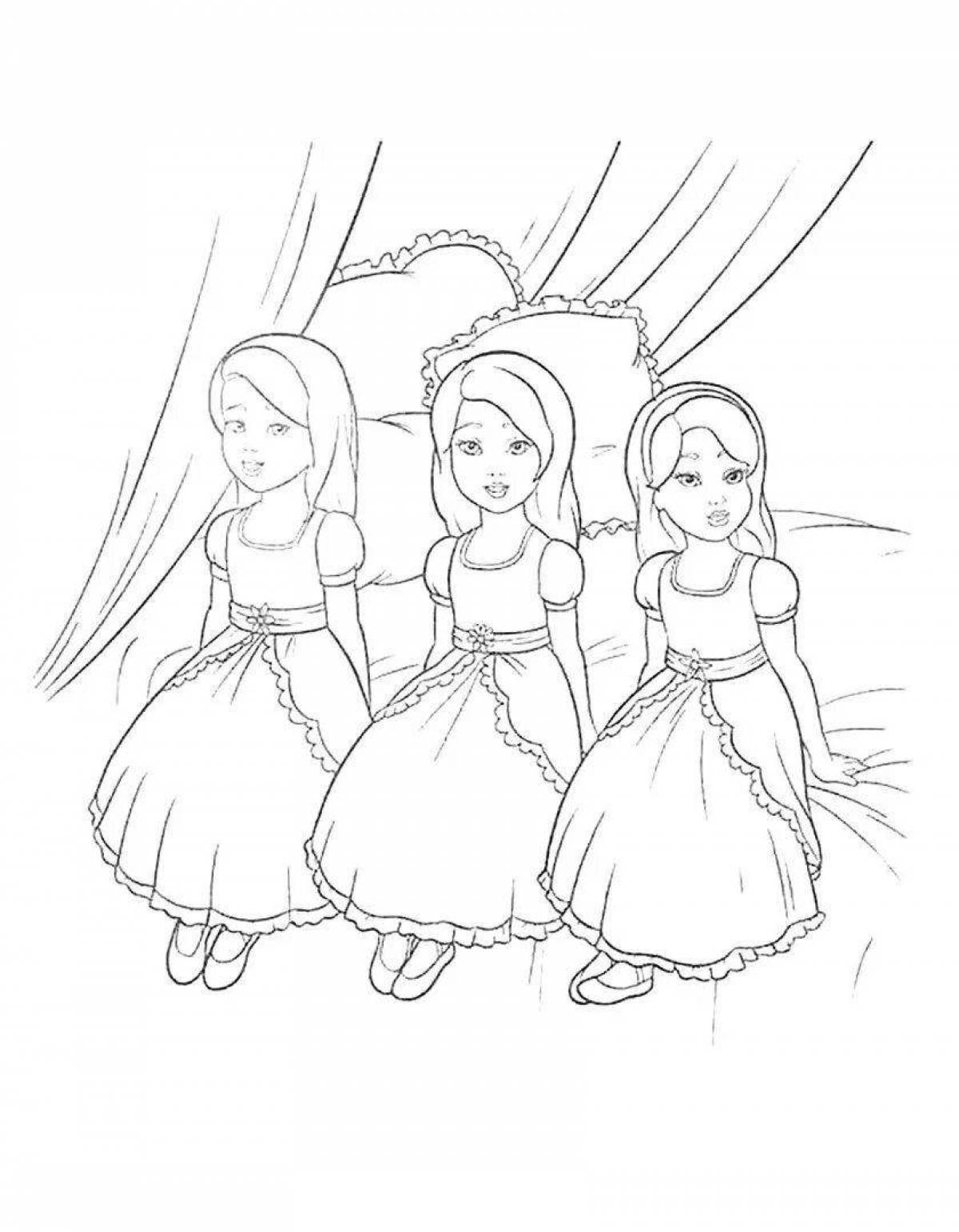 Радостная раскраска три девочки