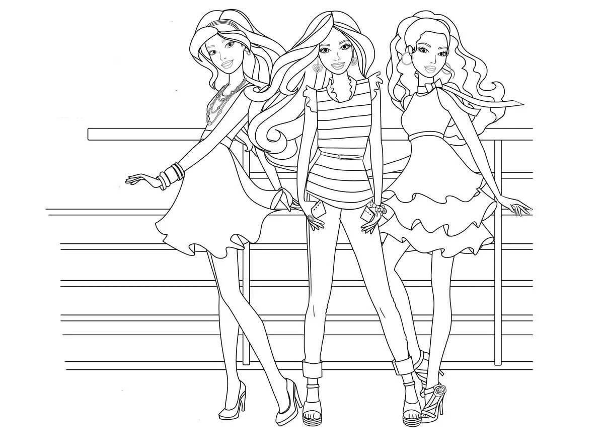 Анимированная раскраска три девочки