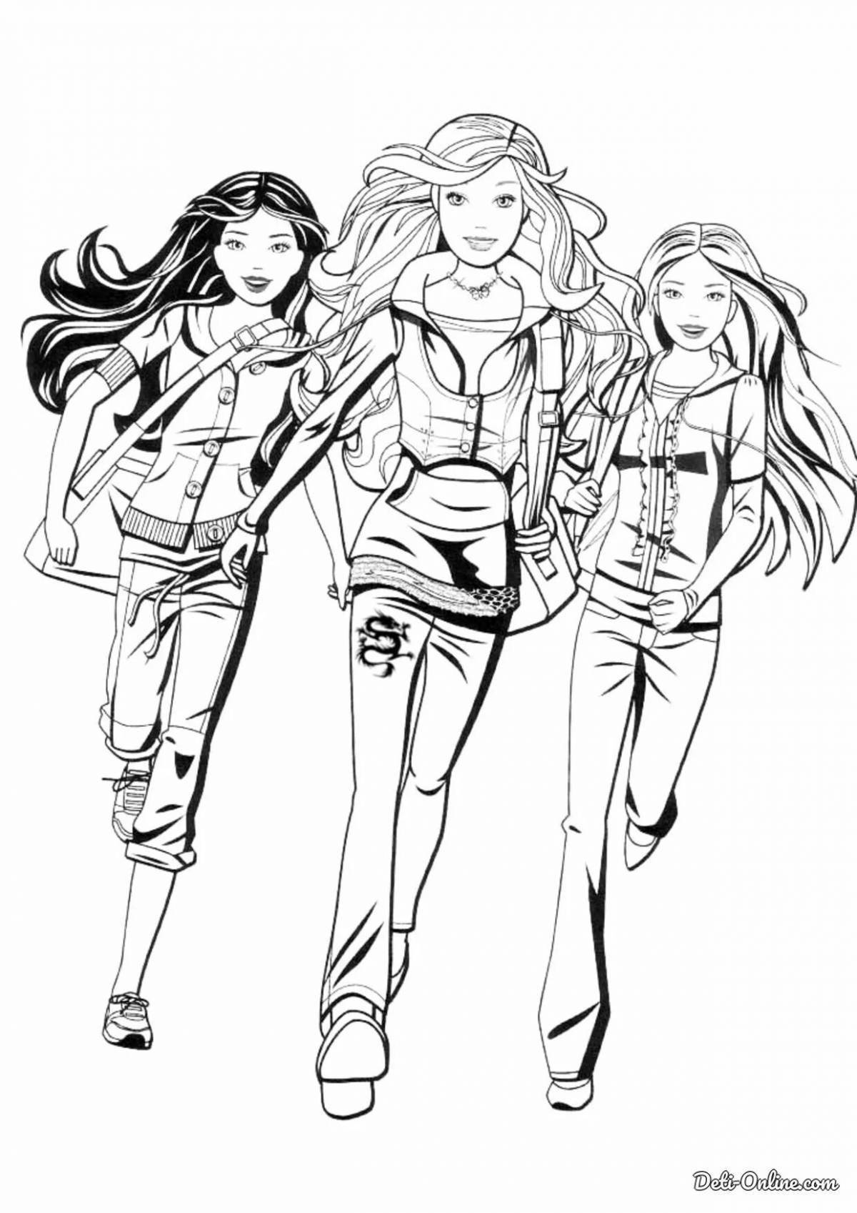 Блестящая раскраска три девушки