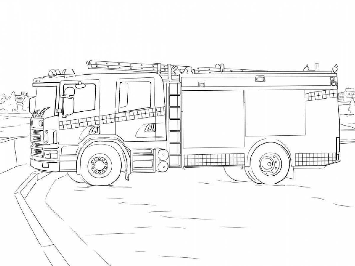 Красочная страница раскраски пожарной машины