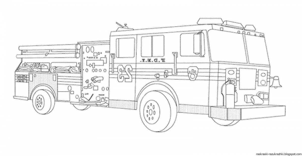 Игривая страница раскраски пожарной машины
