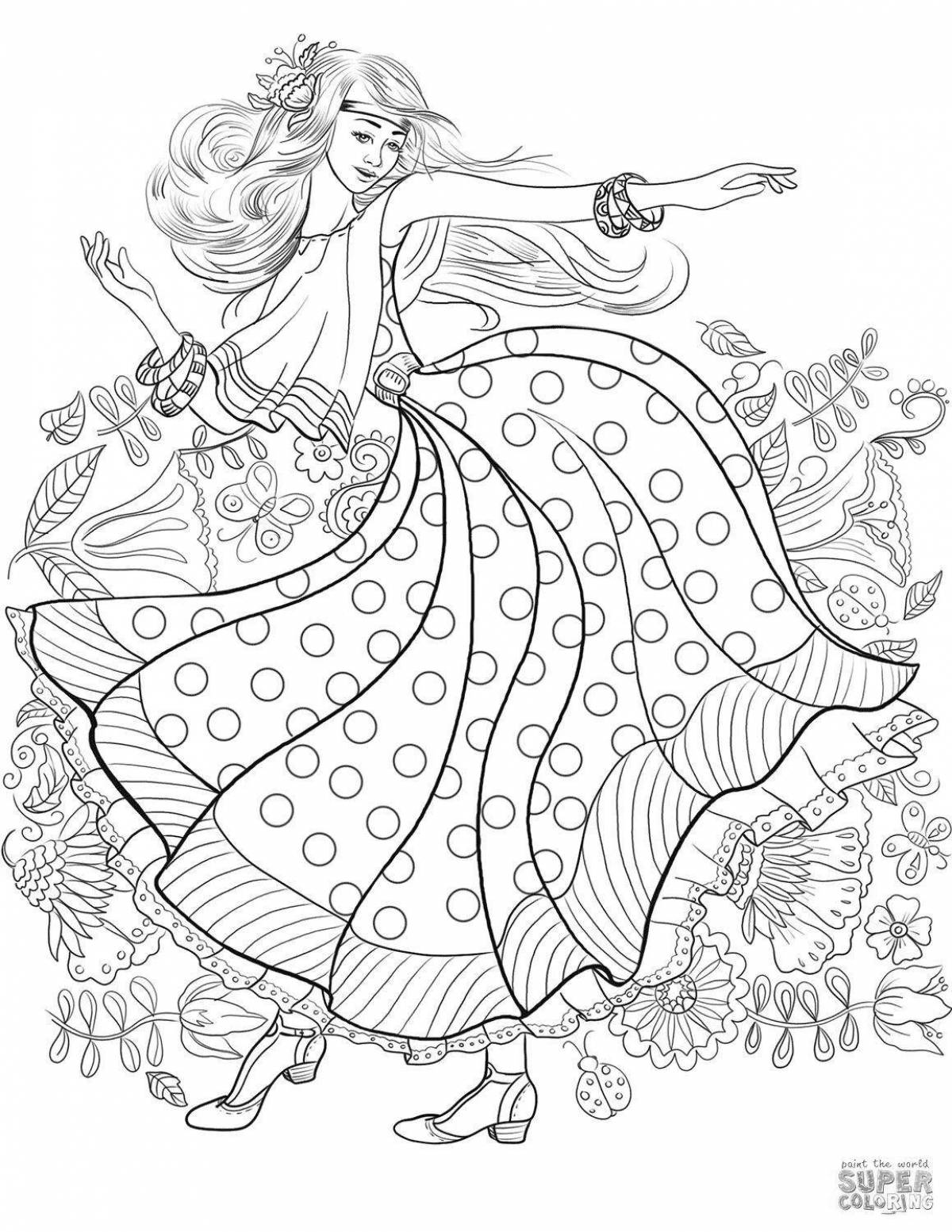 Раскраска анимированная танцующая девушка