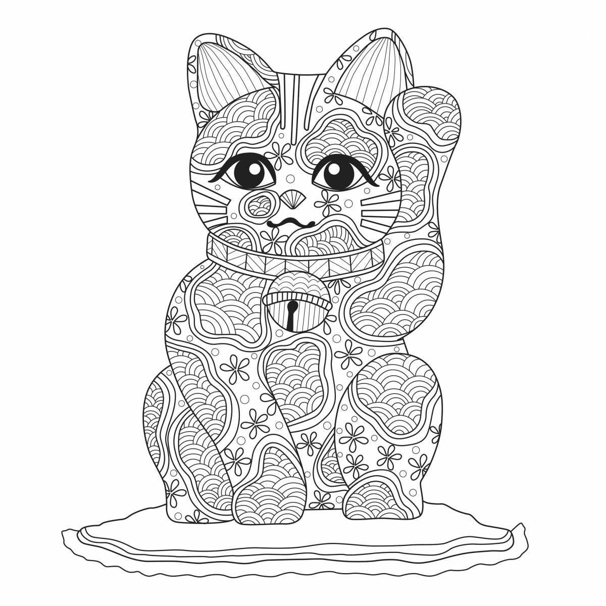 Очаровательная китайская кошка-раскраска