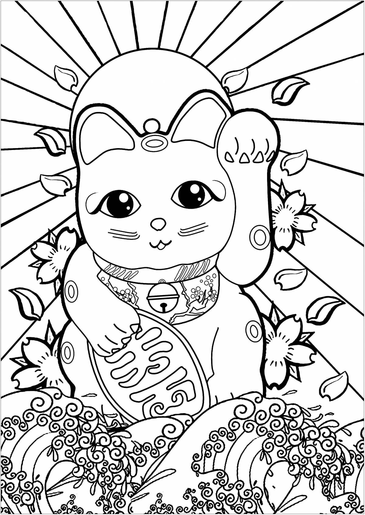 Раскраска сияющая китайская кошка