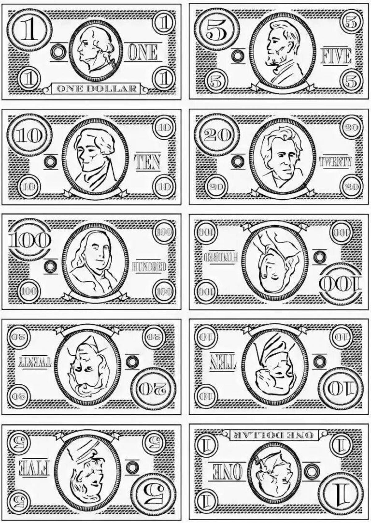 Раскраска веселые деньги доллары