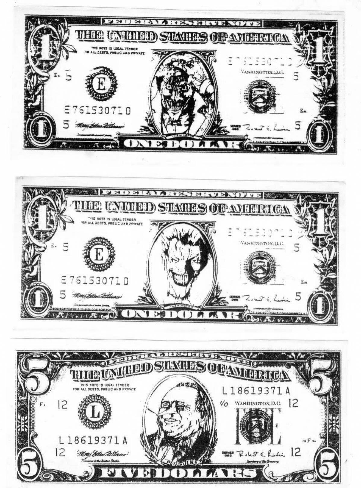 Увлекательная раскраска «деньги-доллары»