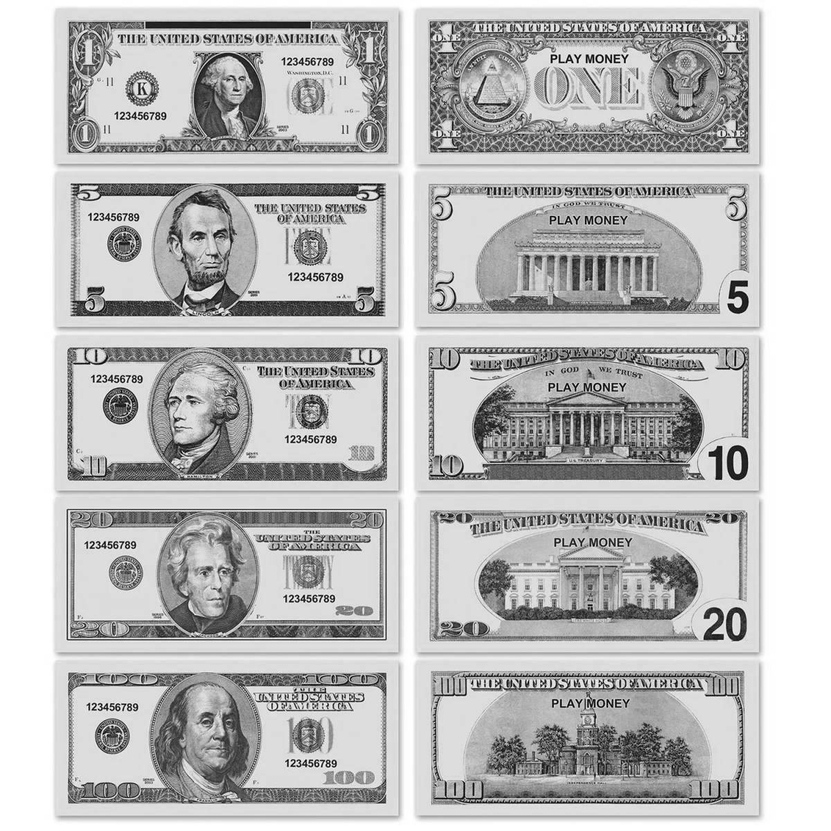 Раскраска сверкающие деньги-доллары