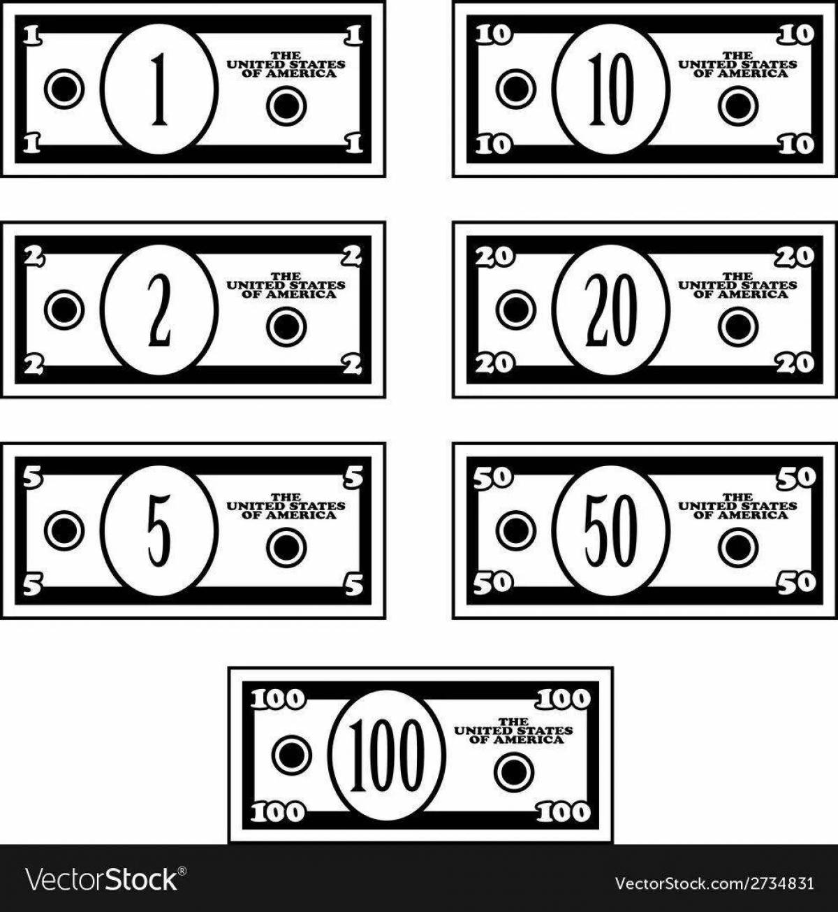 Раскраска элегантные деньги-доллары