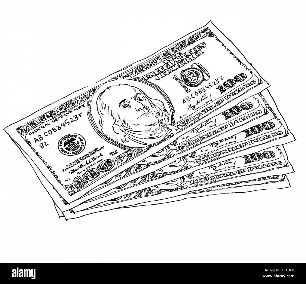 Замысловатые деньги-доллары раскраска