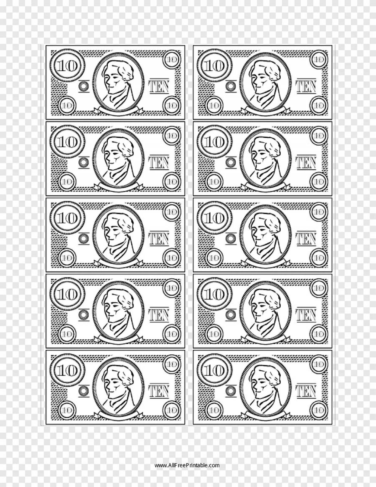 Раскраска декоративные денежные доллары