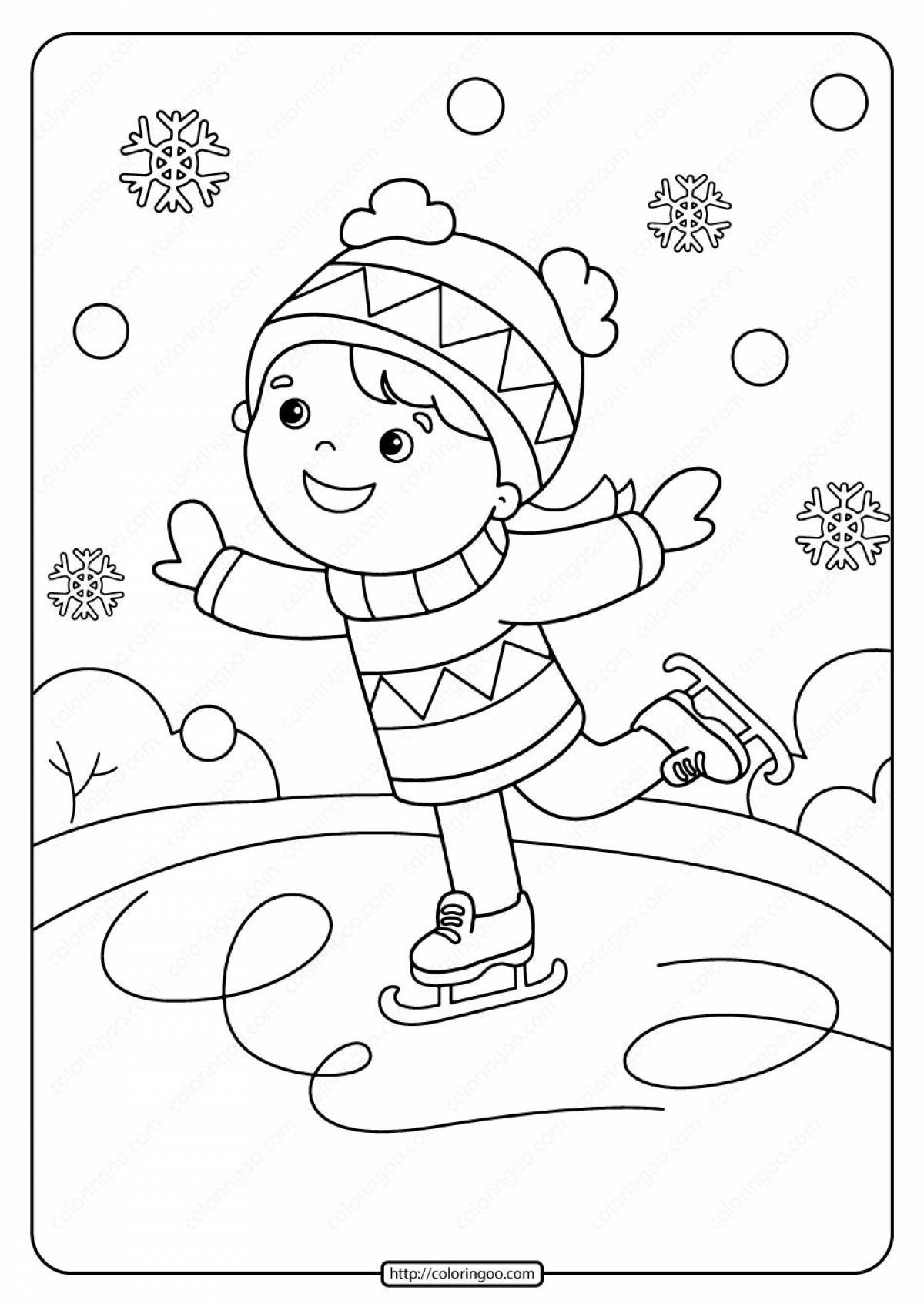 Веселая раскраска зимние виды спорта для детей 6-7 лет