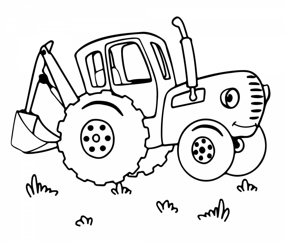 Раскраска сказочный синий трактор для детей 2-3 лет