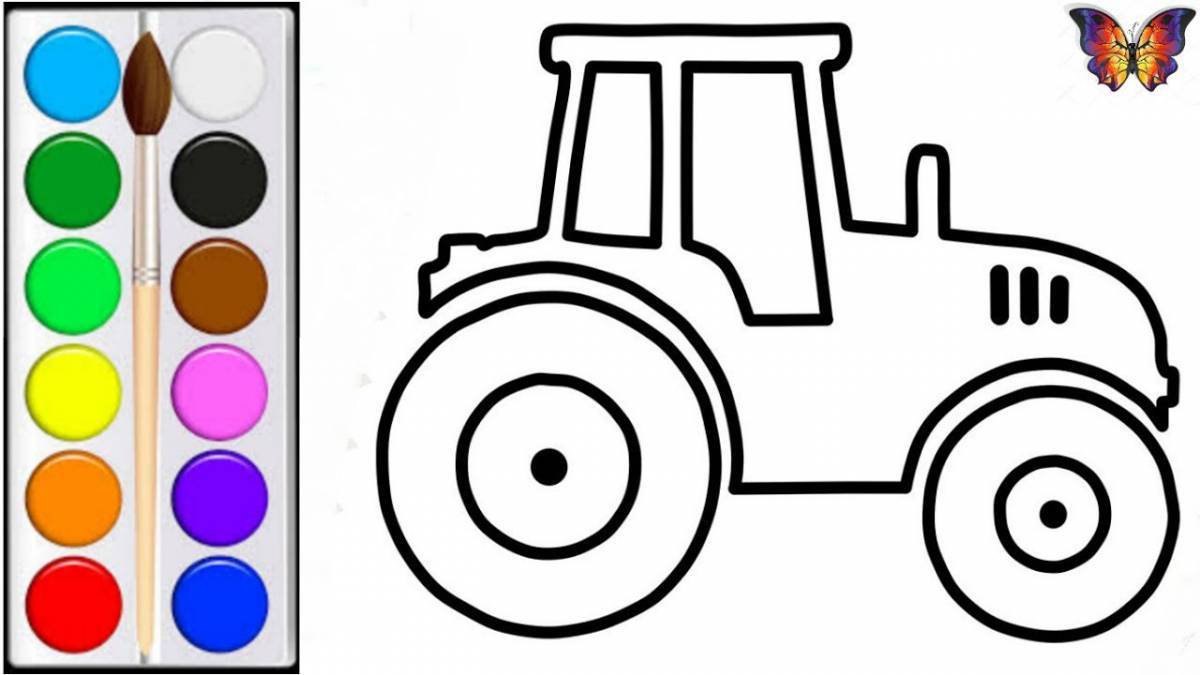 Изысканный синий трактор раскраски для детей 2-3 лет