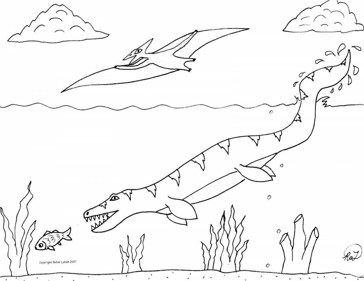 Сказочная раскраска мозазавр для детей