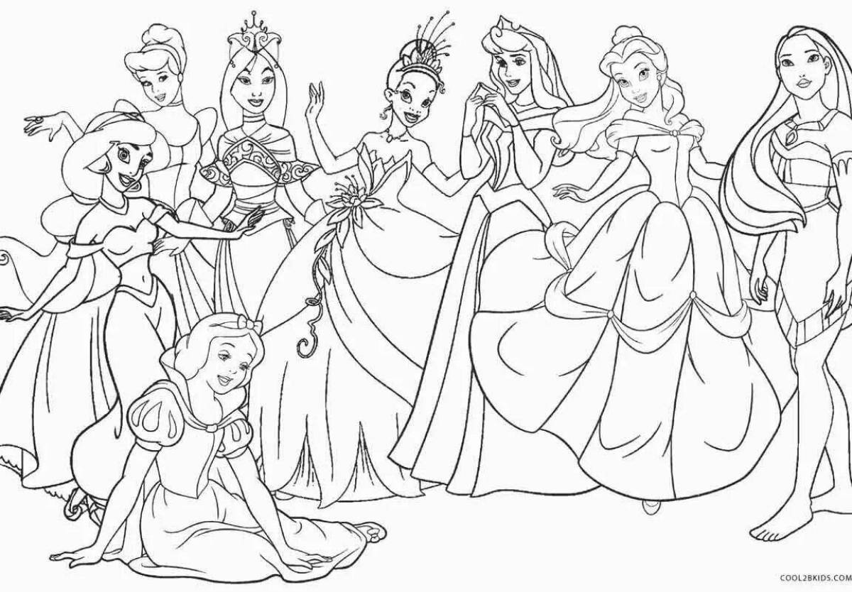 Элегантная раскраска мультяшные принцессы