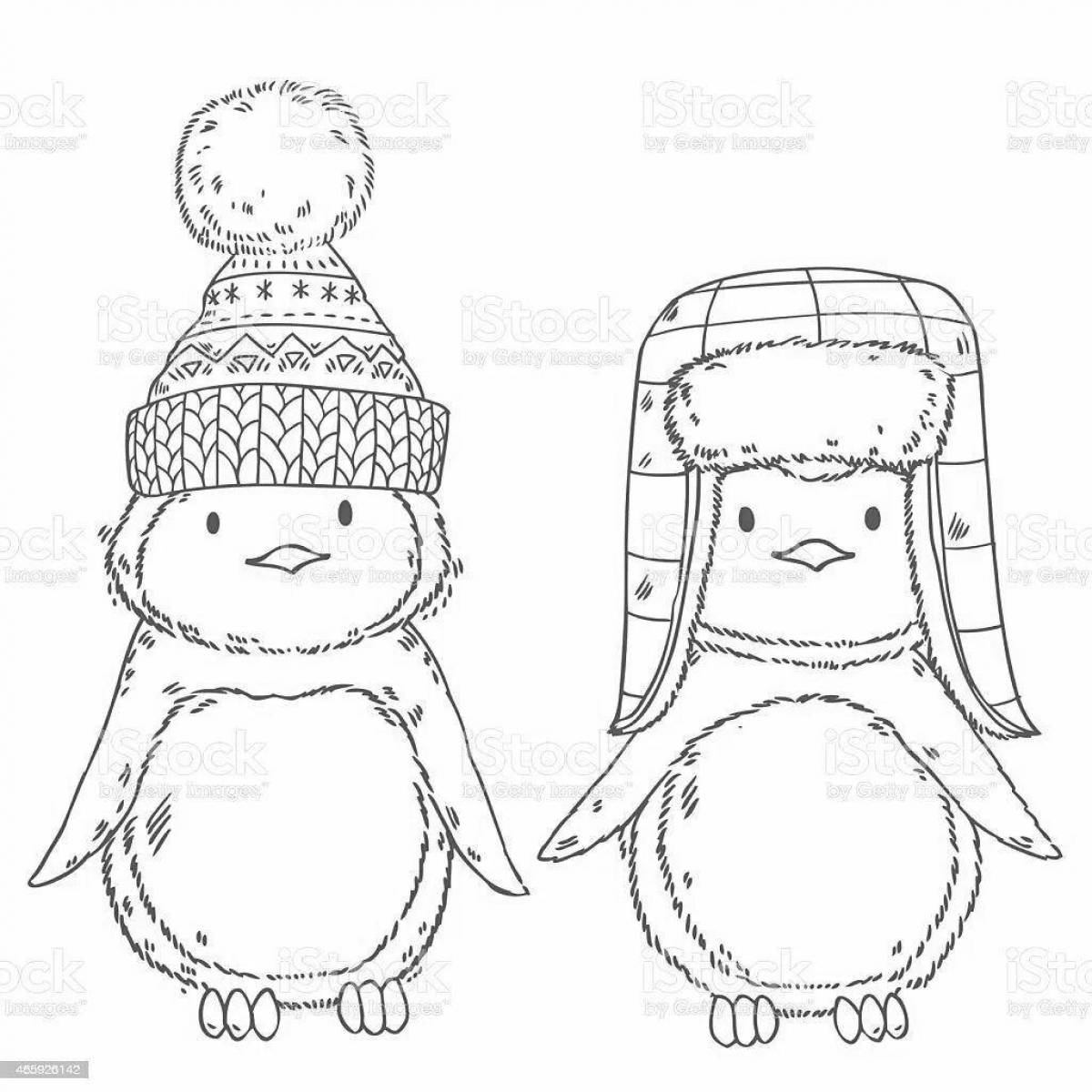 Игривый пингвин в шляпе