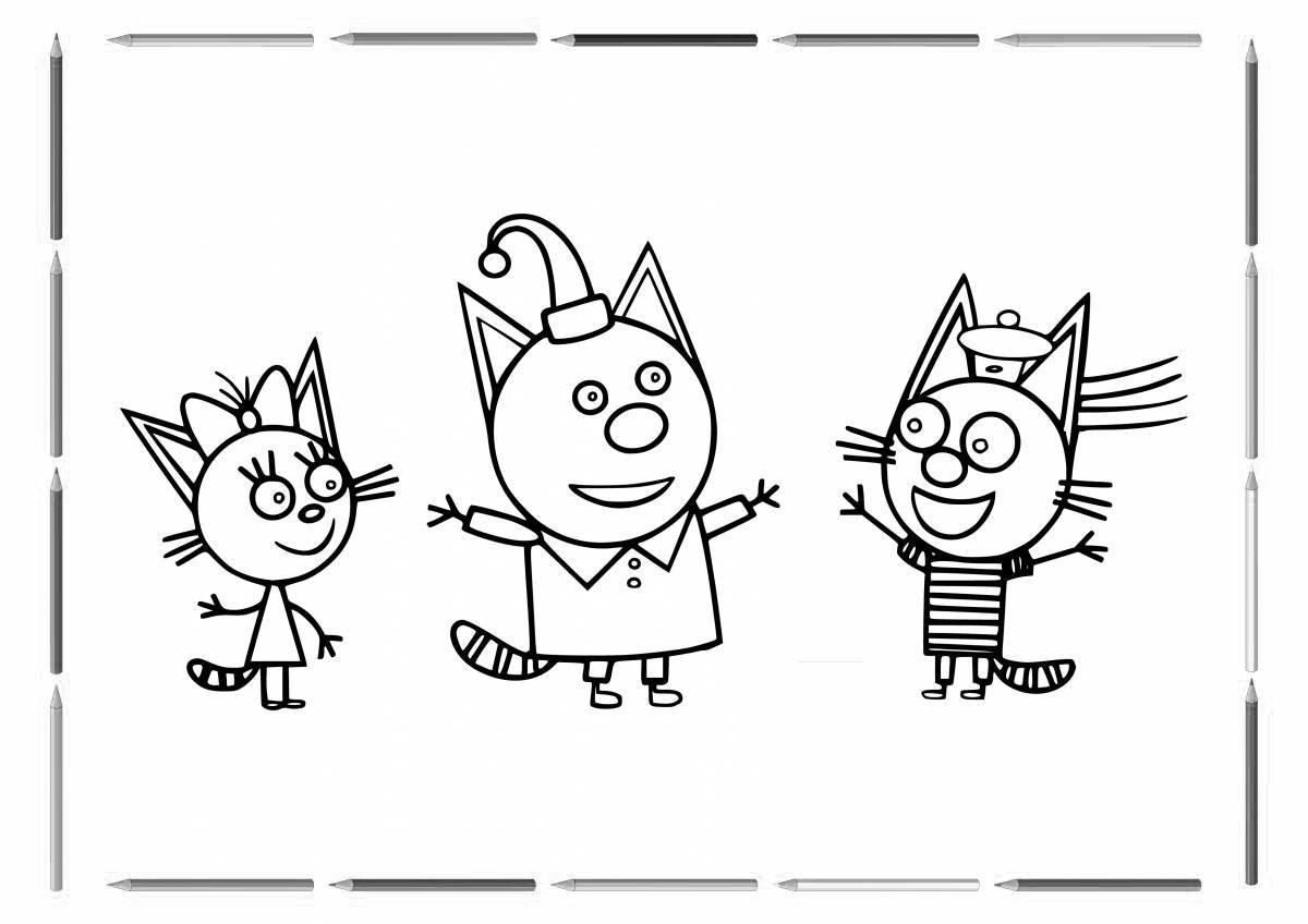 Веселая раскраска три кошки супергерои