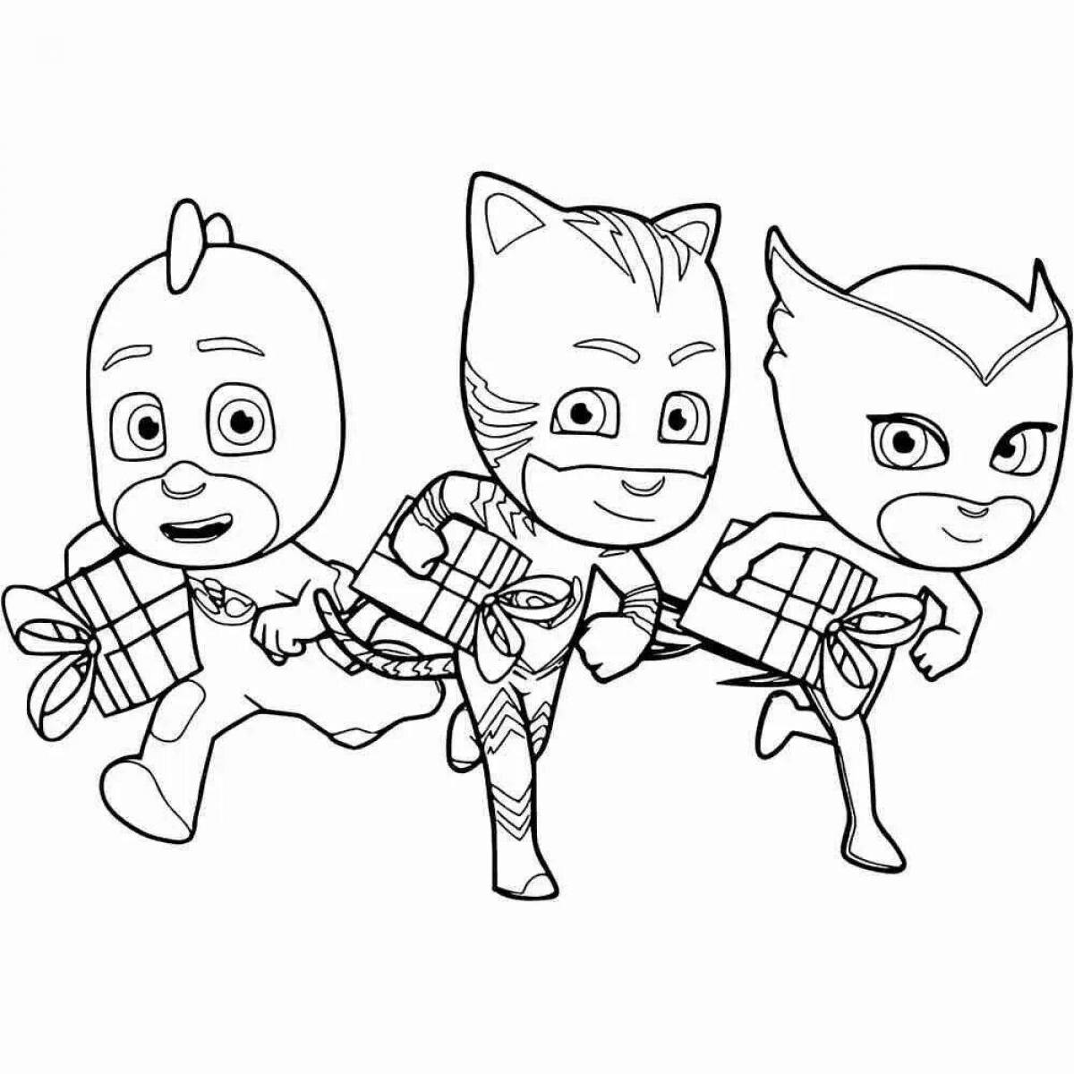 Ослепительная раскраска «три кота-супергероя»