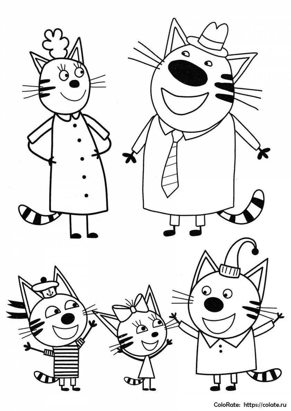 Radiant coloring page three cats superheroes