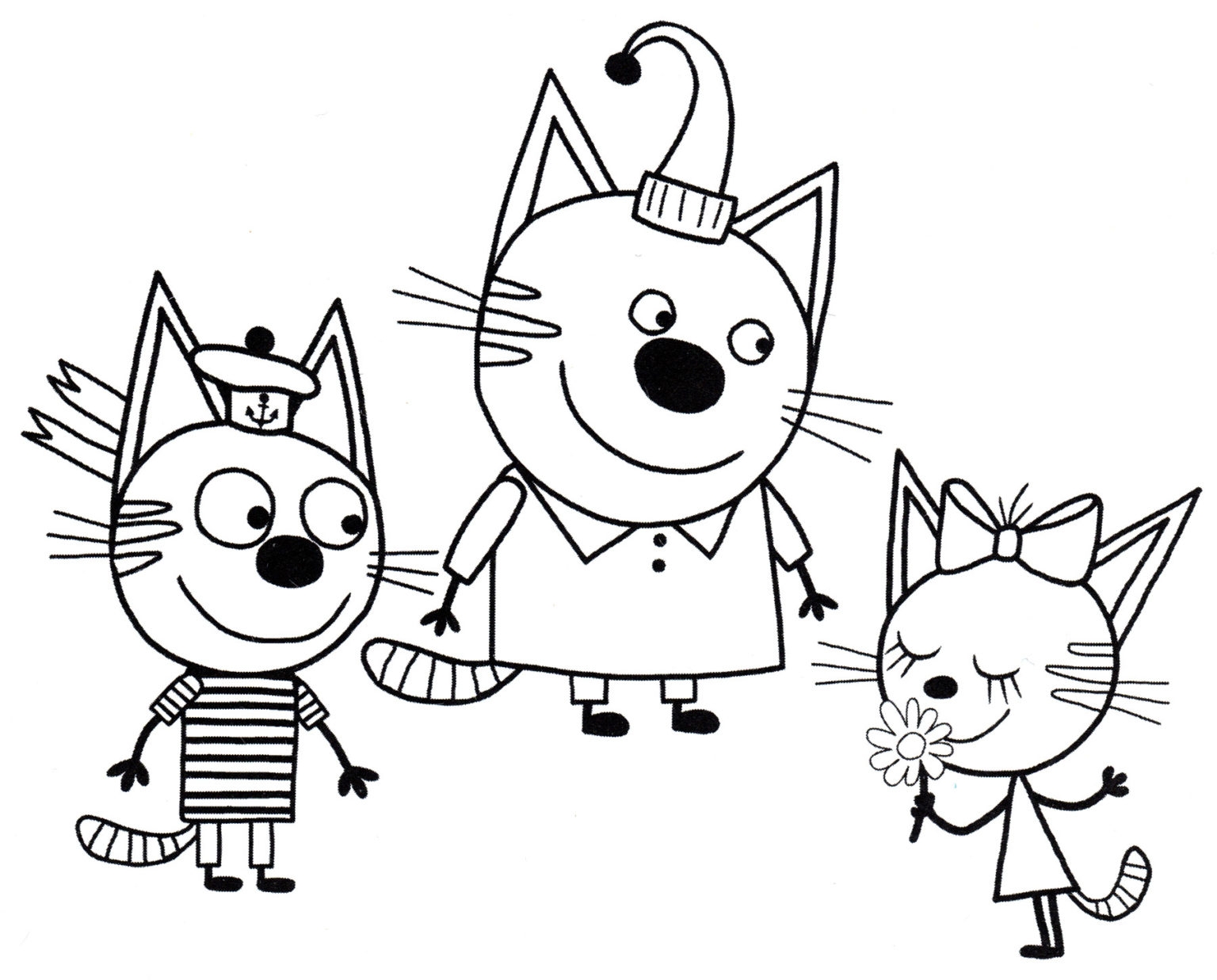Забавная раскраска три кошки супергерои