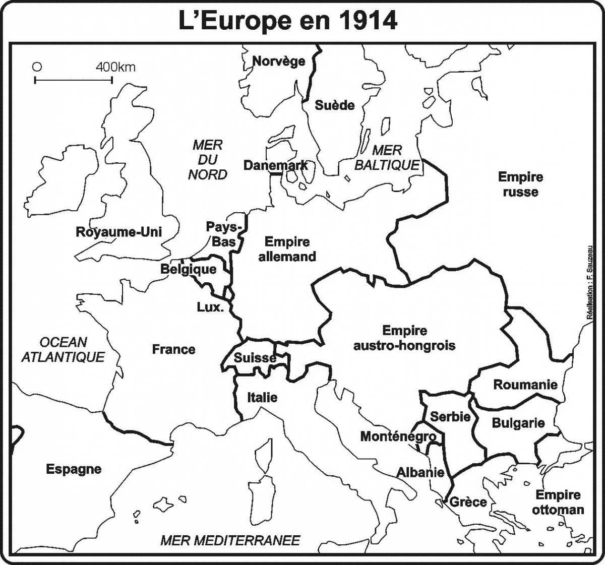 Radiant coloring page map of europe 1914