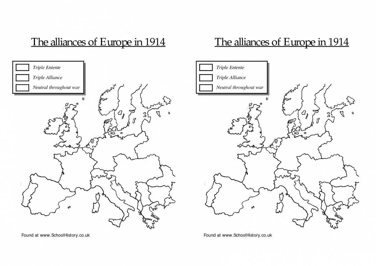 Замечательная раскраска карта европы 1914 года