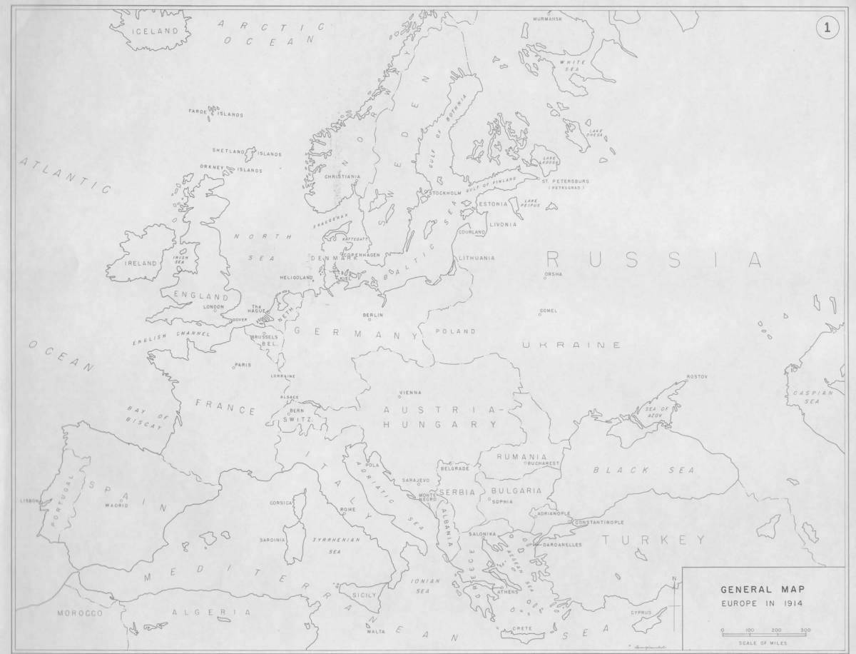 Образцовая раскраска карта европы 1914 года