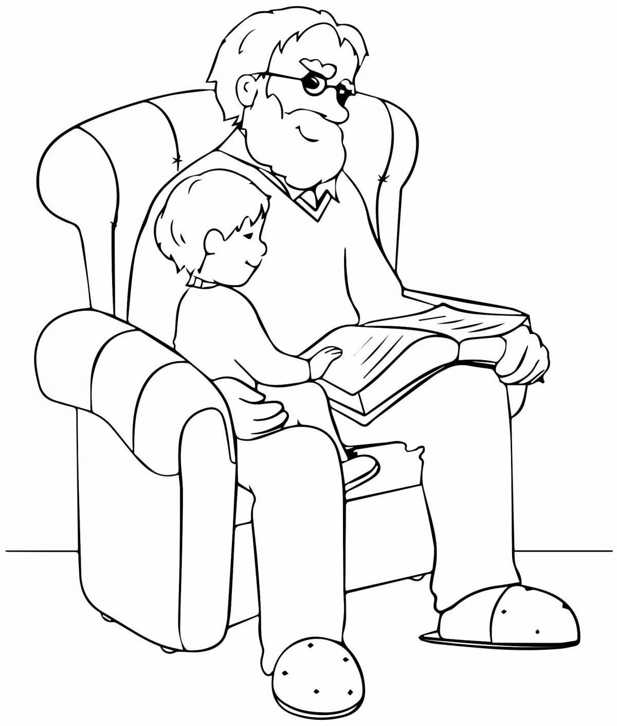 Раскраска безмятежный дедушка и внучка