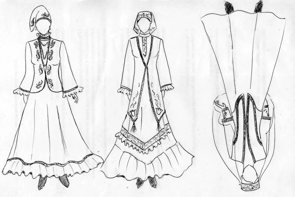 Привлекательный татарский народный костюм раскраска