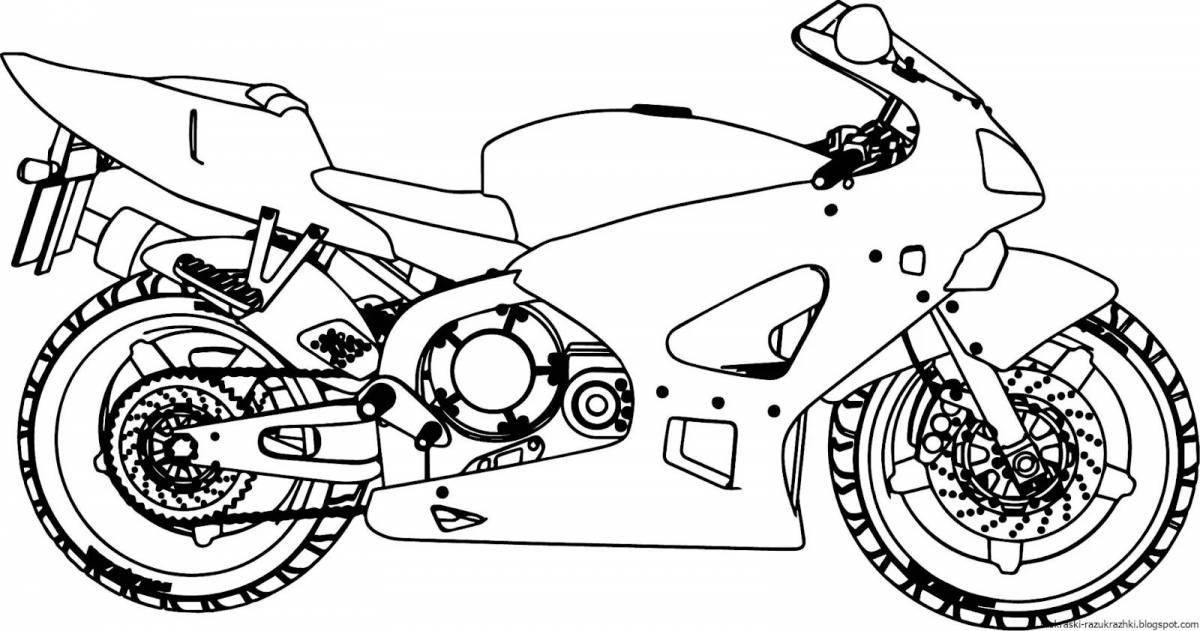 Красочная раскраска гоночного мотоцикла для детей