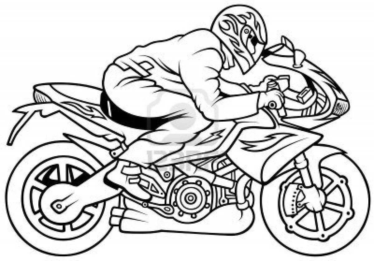 Веселая раскраска гоночного мотоцикла для детей